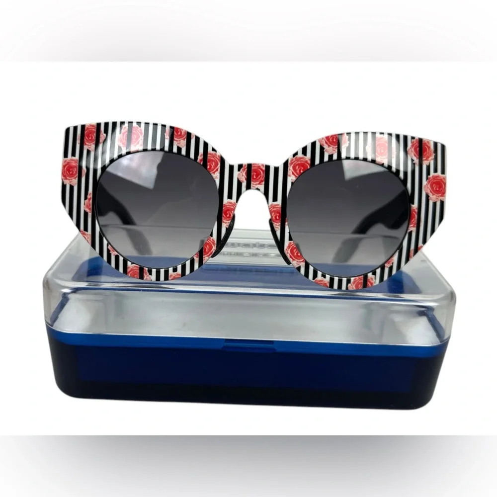 Swatch Womens Sunglasses Eyes Snap On Red White Floral Striped Made In Slovenia